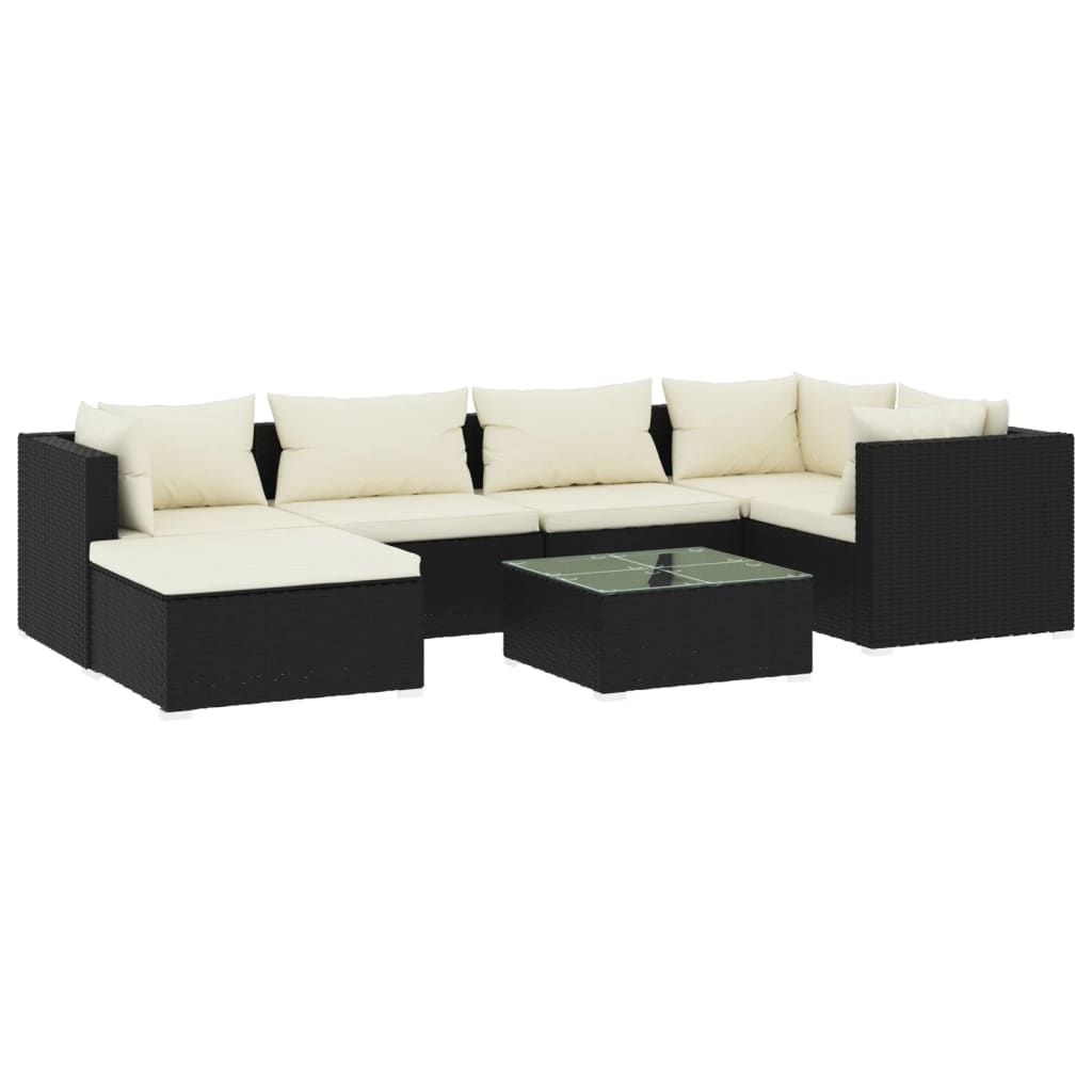Set Divani da Giardino 7 pz con Cuscini in Polyrattan Nero | homemem39