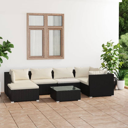 Set Divani da Giardino 7 pz con Cuscini in Polyrattan Nero | homemem39