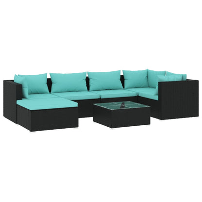 Set Salotto da Giardino 7 pz con Cuscini in Polyrattan Nero | homemem39