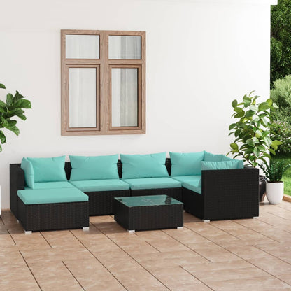 Set Salotto da Giardino 7 pz con Cuscini in Polyrattan Nero | homemem39