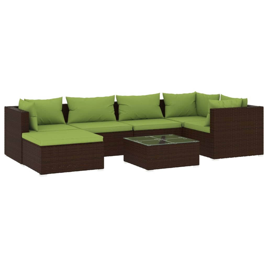 Set Divani da Giardino 7 pz con Cuscini in Polyrattan Marrone | homemem39
