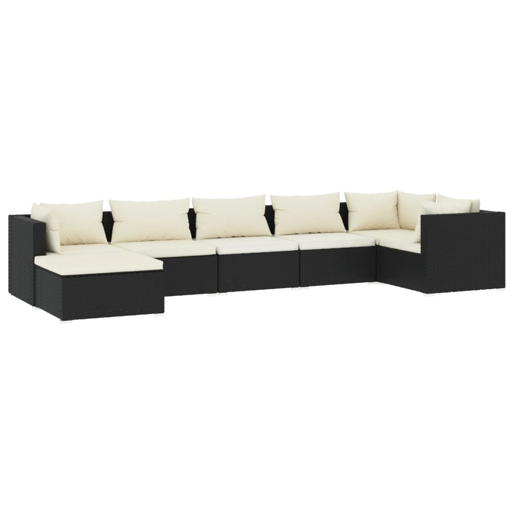 Set Divani da Giardino 7 pz con Cuscini in Polyrattan Nero | homemem39