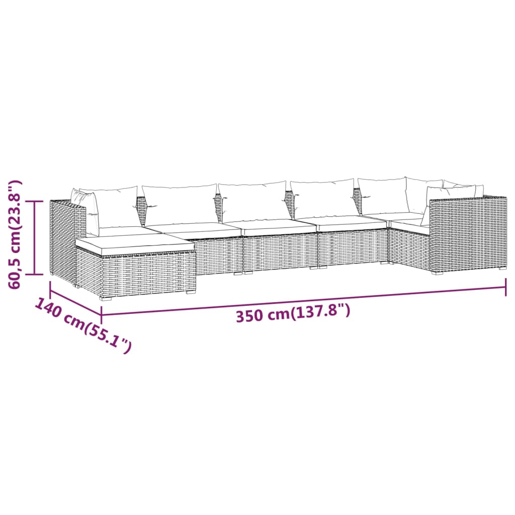 Set Divani da Giardino 7 pz con Cuscini in Polyrattan Nero | homemem39
