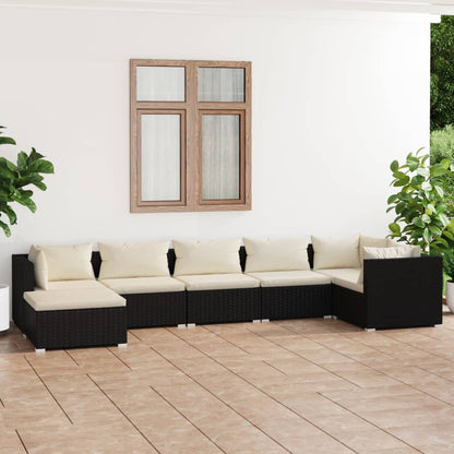 Set Divani da Giardino 7 pz con Cuscini in Polyrattan Nero | homemem39