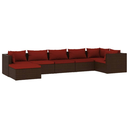 Set Divani da Giardino 7 pz con Cuscini in Polyrattan Marrone | homemem39