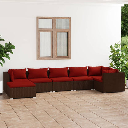 Set Divani da Giardino 7 pz con Cuscini in Polyrattan Marrone | homemem39