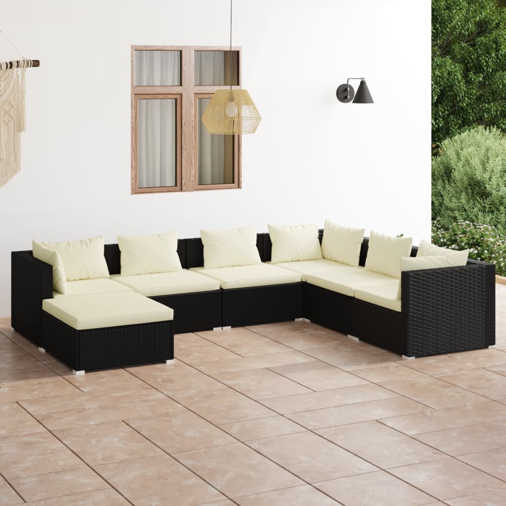 Set Salotto da Giardino 7 pz con Cuscini in Polyrattan Nero | homemem39