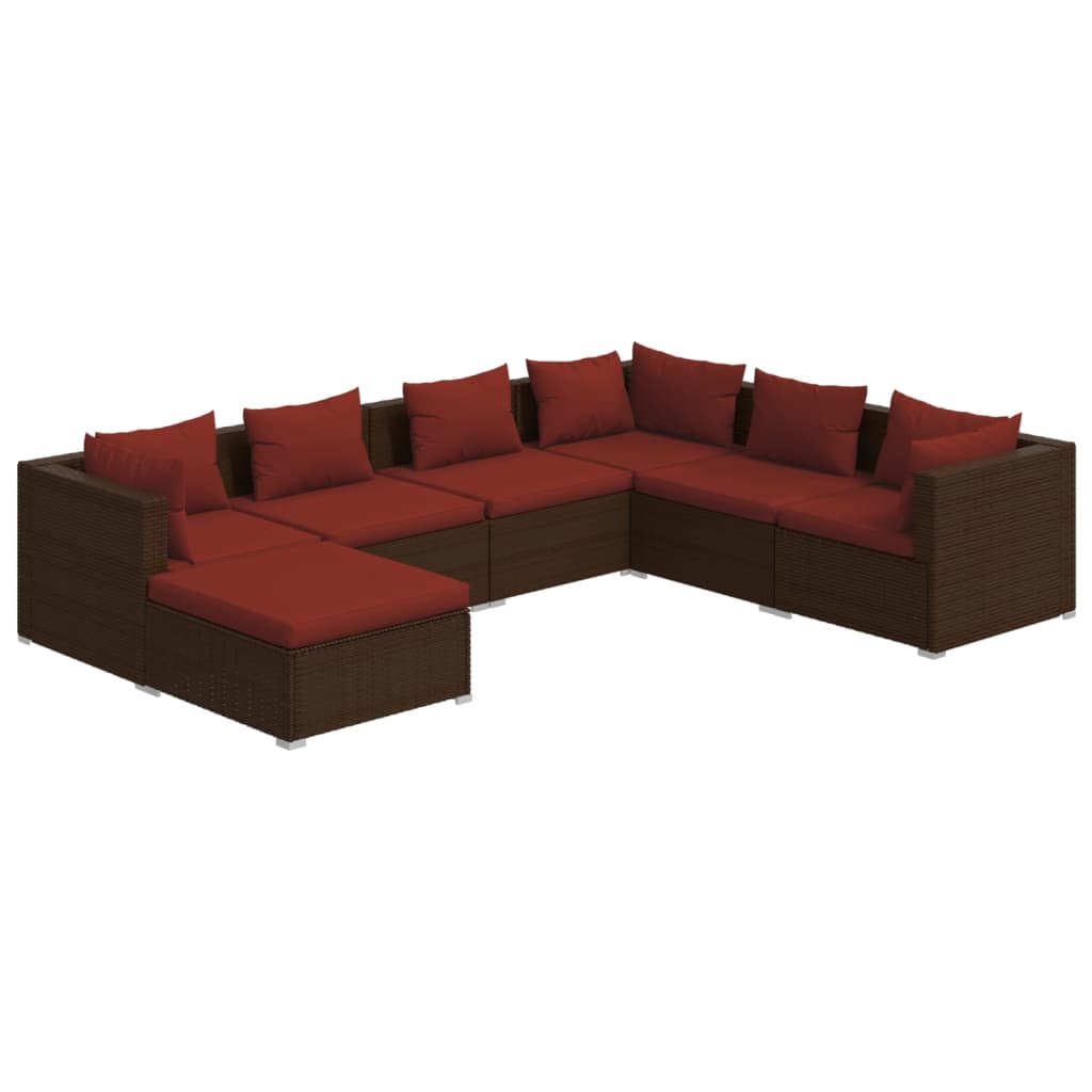 Set Divani da Giardino 7 pz con Cuscini in Polyrattan Marrone | homemem39