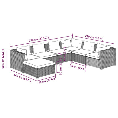 Set Divani da Giardino 7 pz con Cuscini in Polyrattan Marrone | homemem39