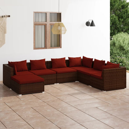 Set Divani da Giardino 7 pz con Cuscini in Polyrattan Marrone | homemem39