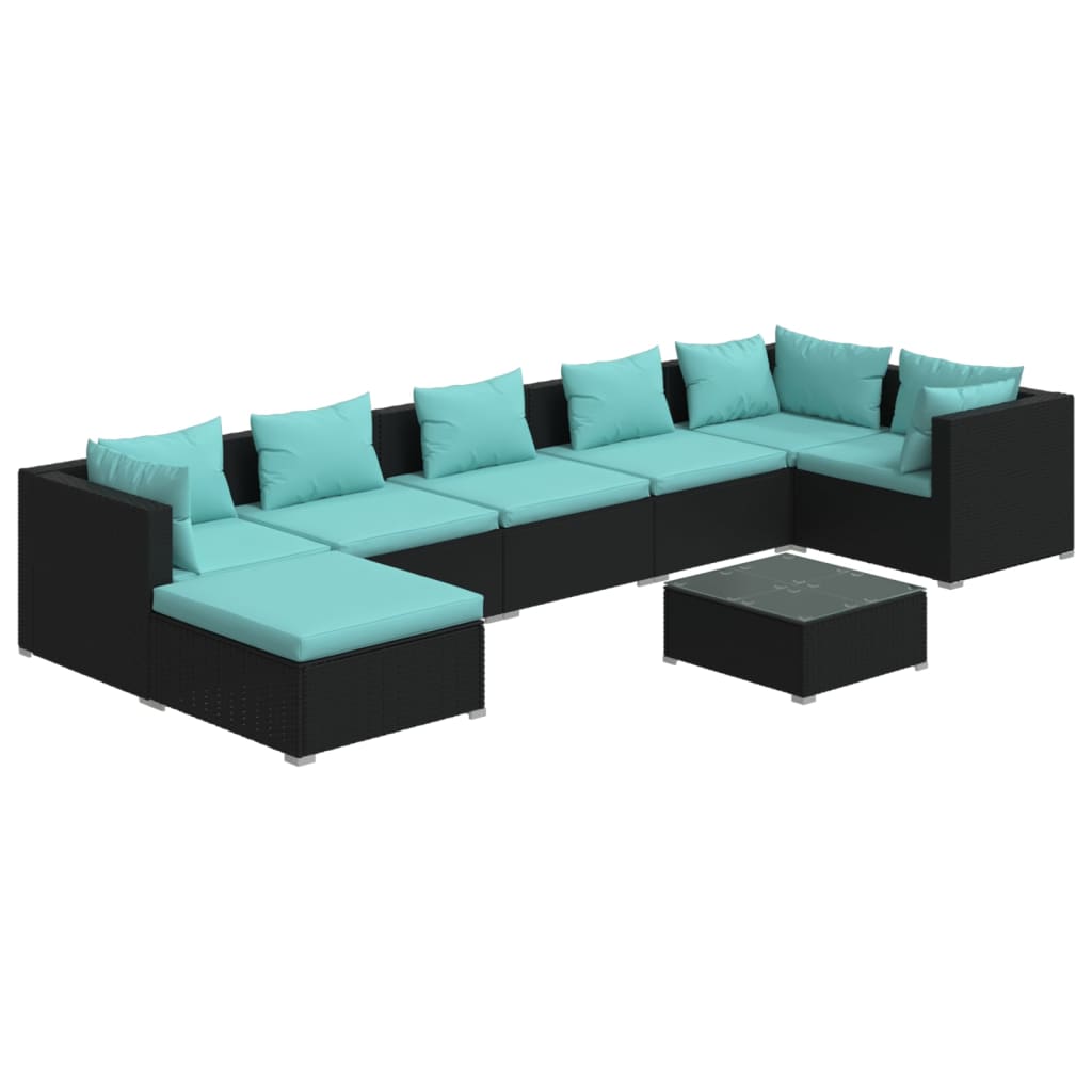 Set Salotto da Giardino 8 pz con Cuscini in Polyrattan Nero | homemem39