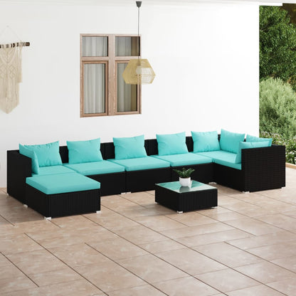 Set Salotto da Giardino 8 pz con Cuscini in Polyrattan Nero | homemem39