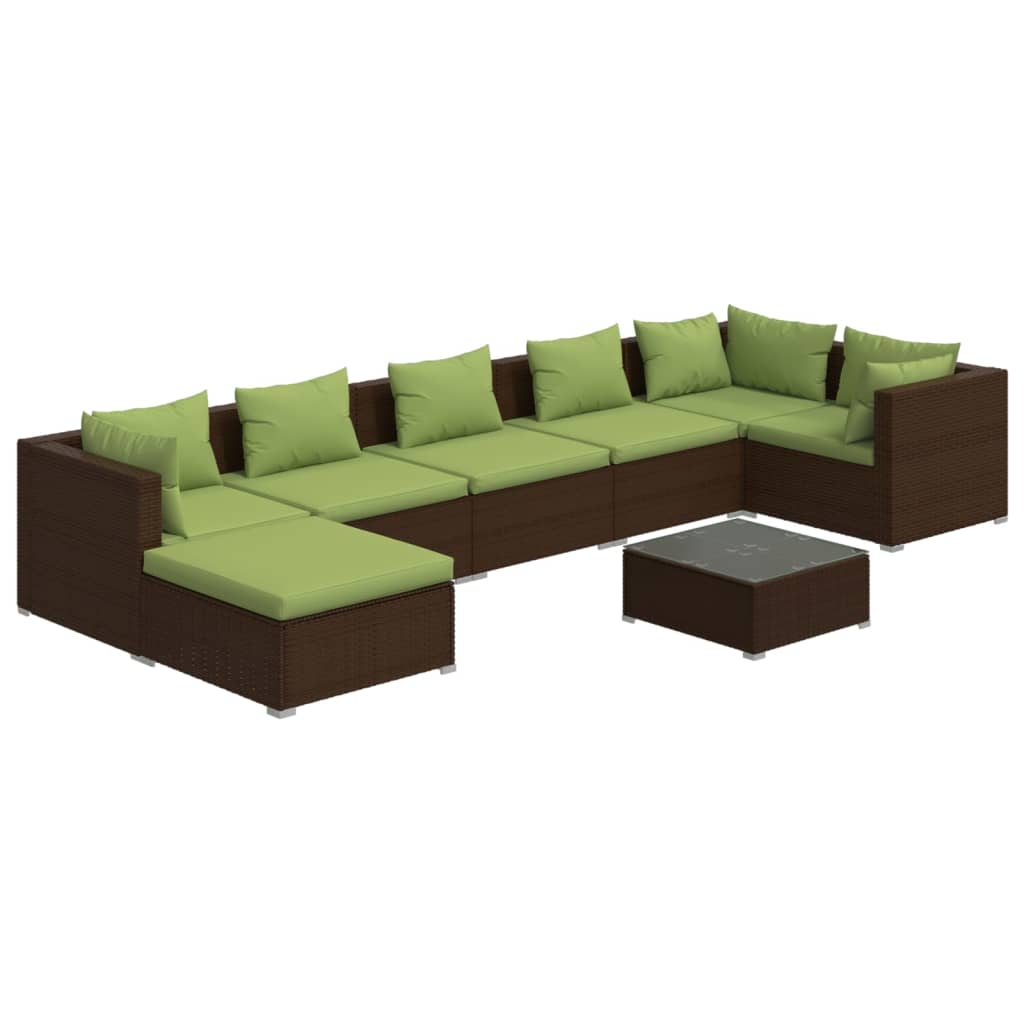 Set Divani da Giardino 8 pz con Cuscini in Polyrattan Marrone | homemem39