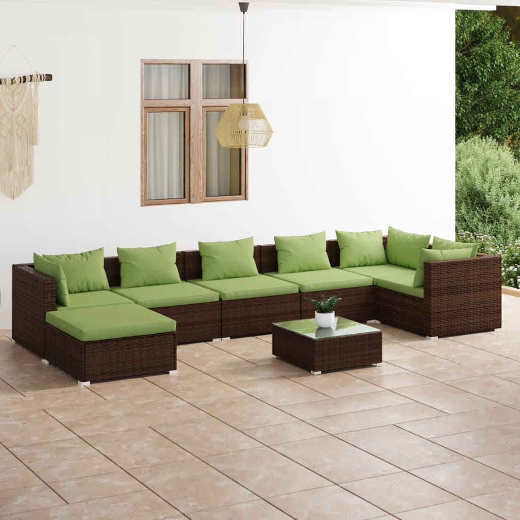 Set Divani da Giardino 8 pz con Cuscini in Polyrattan Marrone | homemem39