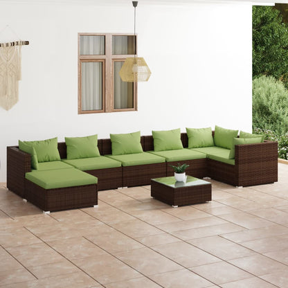 Set Divani da Giardino 8 pz con Cuscini in Polyrattan Marrone | homemem39