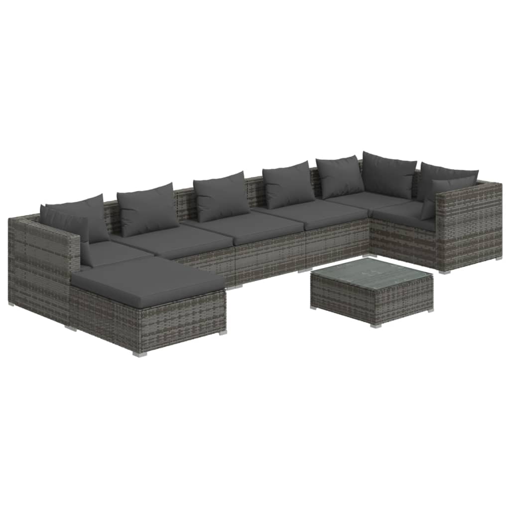 Set Divani da Giardino 8 pz con Cuscini in Polyrattan Grigio | homemem39