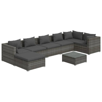 Set Divani da Giardino 8 pz con Cuscini in Polyrattan Grigio | homemem39