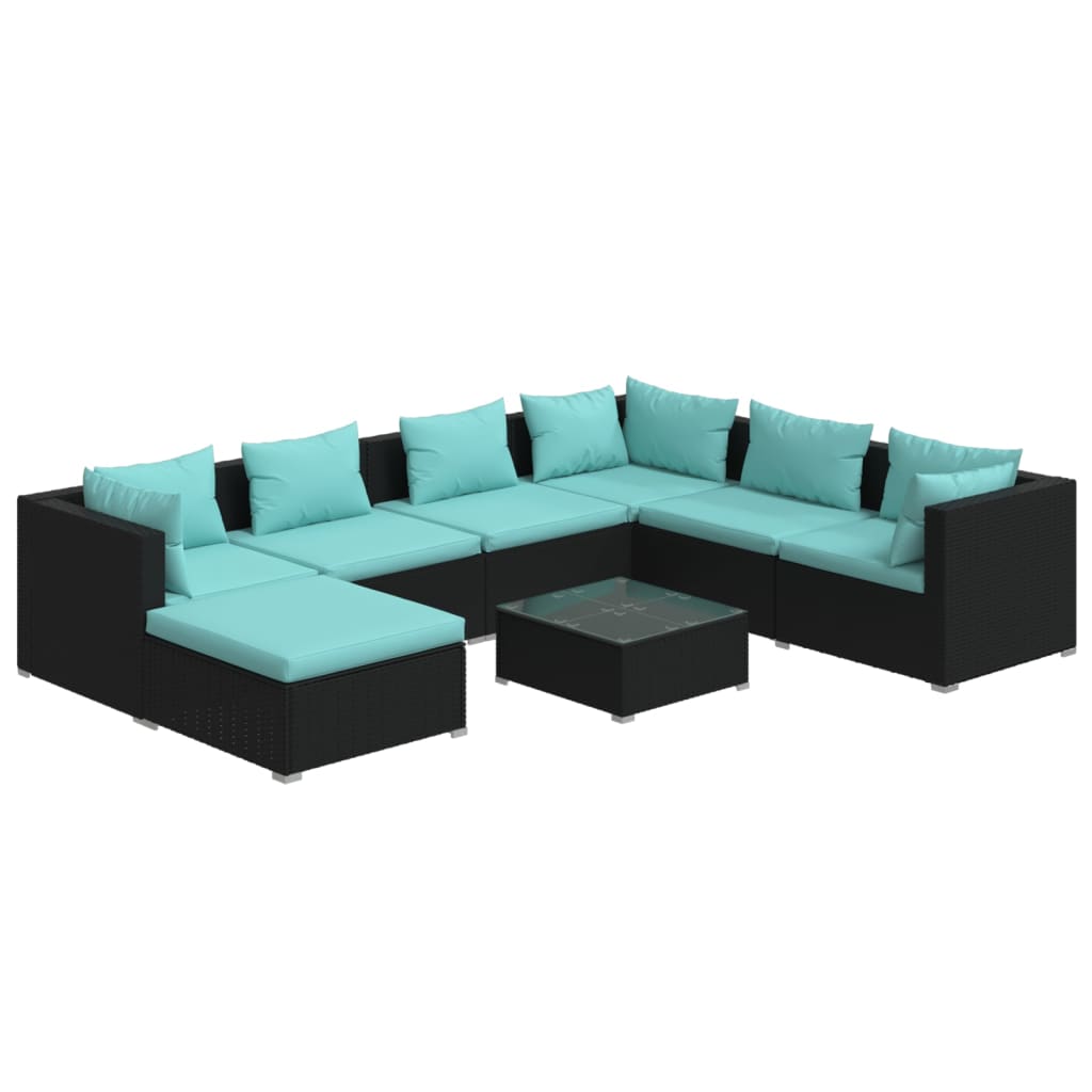 Set Divani da Giardino 8 pz con Cuscini in Polyrattan Nero | homemem39