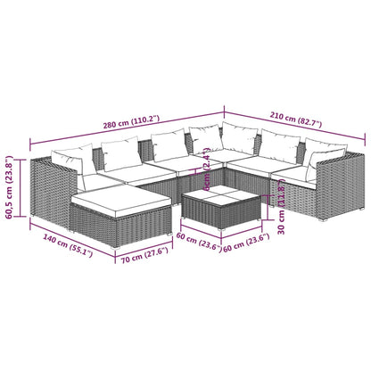 Set Divani da Giardino 8 pz con Cuscini in Polyrattan Nero | homemem39