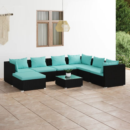Set Divani da Giardino 8 pz con Cuscini in Polyrattan Nero | homemem39