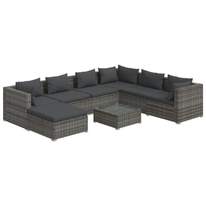 Set Divani da Giardino 8 pz con Cuscini in Polyrattan Grigio | homemem39