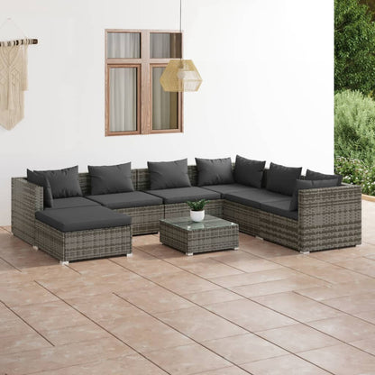 Set Divani da Giardino 8 pz con Cuscini in Polyrattan Grigio | homemem39