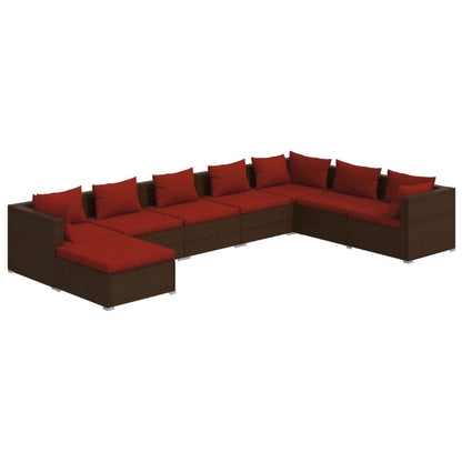 Set Divani da Giardino 8 pz con Cuscini in Polyrattan Marrone | homemem39