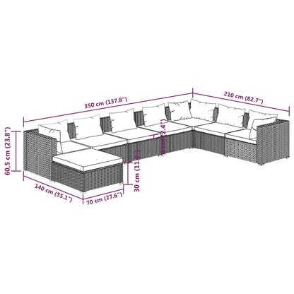 Set Divani da Giardino 8 pz con Cuscini in Polyrattan Marrone | homemem39