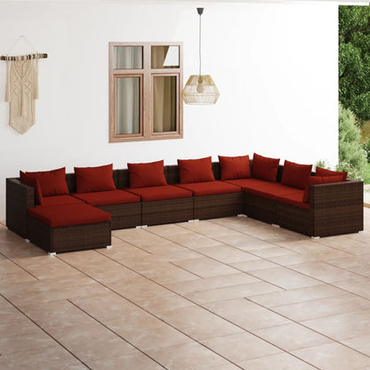 Set Divani da Giardino 8 pz con Cuscini in Polyrattan Marrone | homemem39