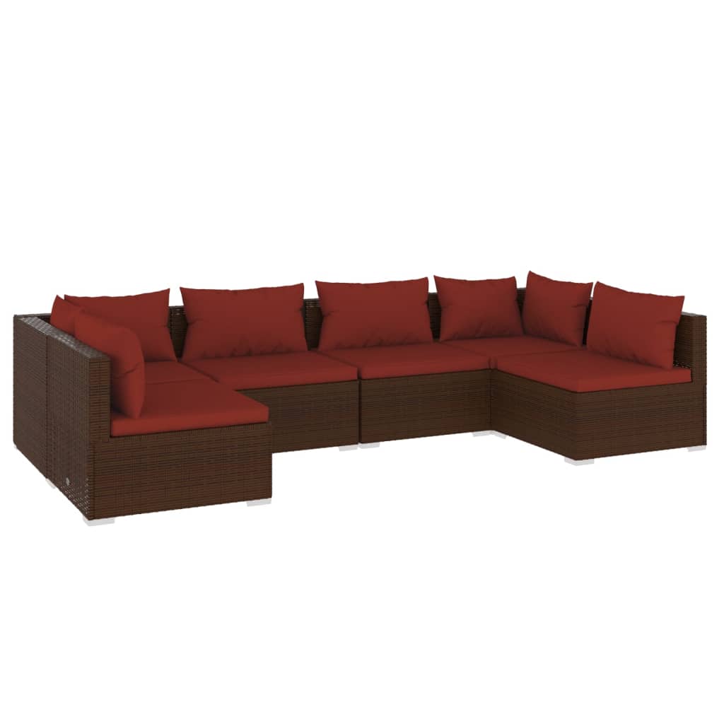 Set Divani da Giardino 6 pz con Cuscini in Polyrattan Marrone | homemem39