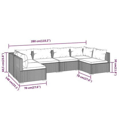 Set Divani da Giardino 6 pz con Cuscini in Polyrattan Marrone | homemem39