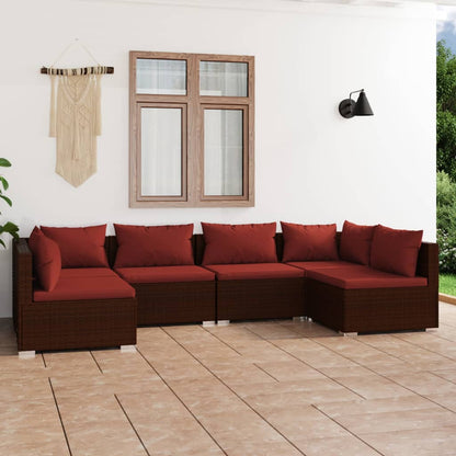 Set Divani da Giardino 6 pz con Cuscini in Polyrattan Marrone | homemem39