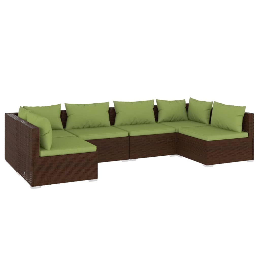 Set Divani da Giardino 6 pz con Cuscini in Polyrattan Marrone | homemem39