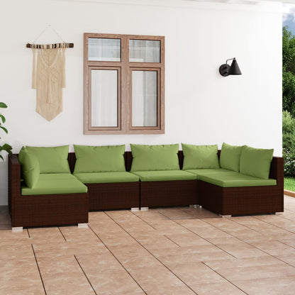 Set Divani da Giardino 6 pz con Cuscini in Polyrattan Marrone | homemem39
