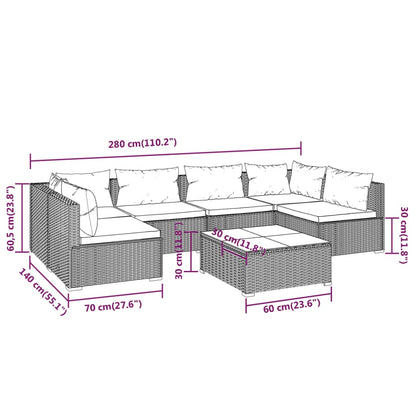 Set Divani da Giardino 7 pz con Cuscini in Polyrattan Marrone