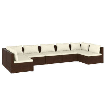 Set Divani da Giardino 7 pz con Cuscini in Polyrattan Marrone