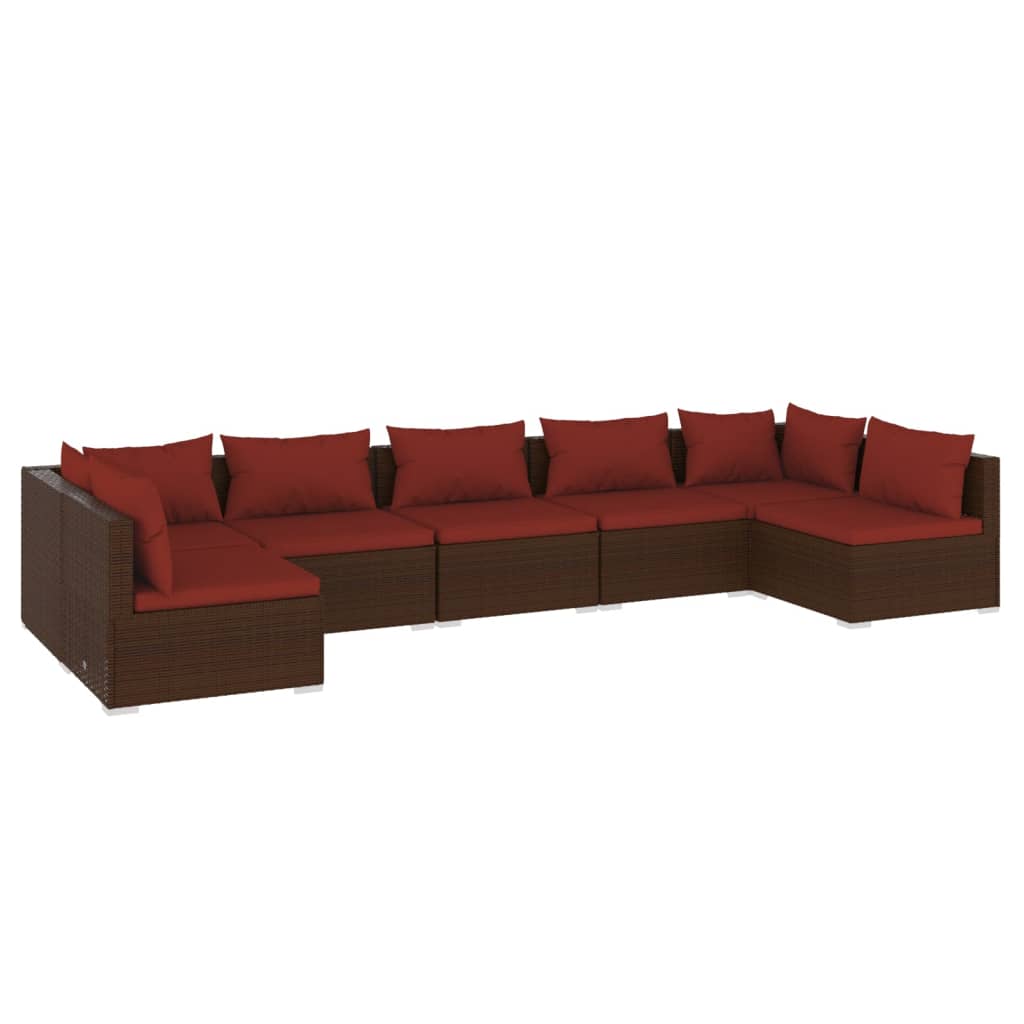 Set Divani da Giardino 7 pz con Cuscini in Polyrattan Marrone | homemem39