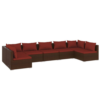 Set Divani da Giardino 7 pz con Cuscini in Polyrattan Marrone | homemem39