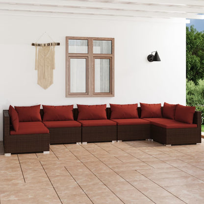 Set Divani da Giardino 7 pz con Cuscini in Polyrattan Marrone | homemem39