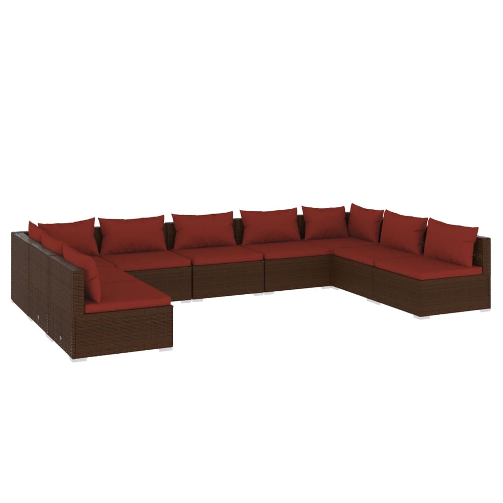 Set Divani da Giardino 9 pz con Cuscini in Polyrattan Marrone | homemem39