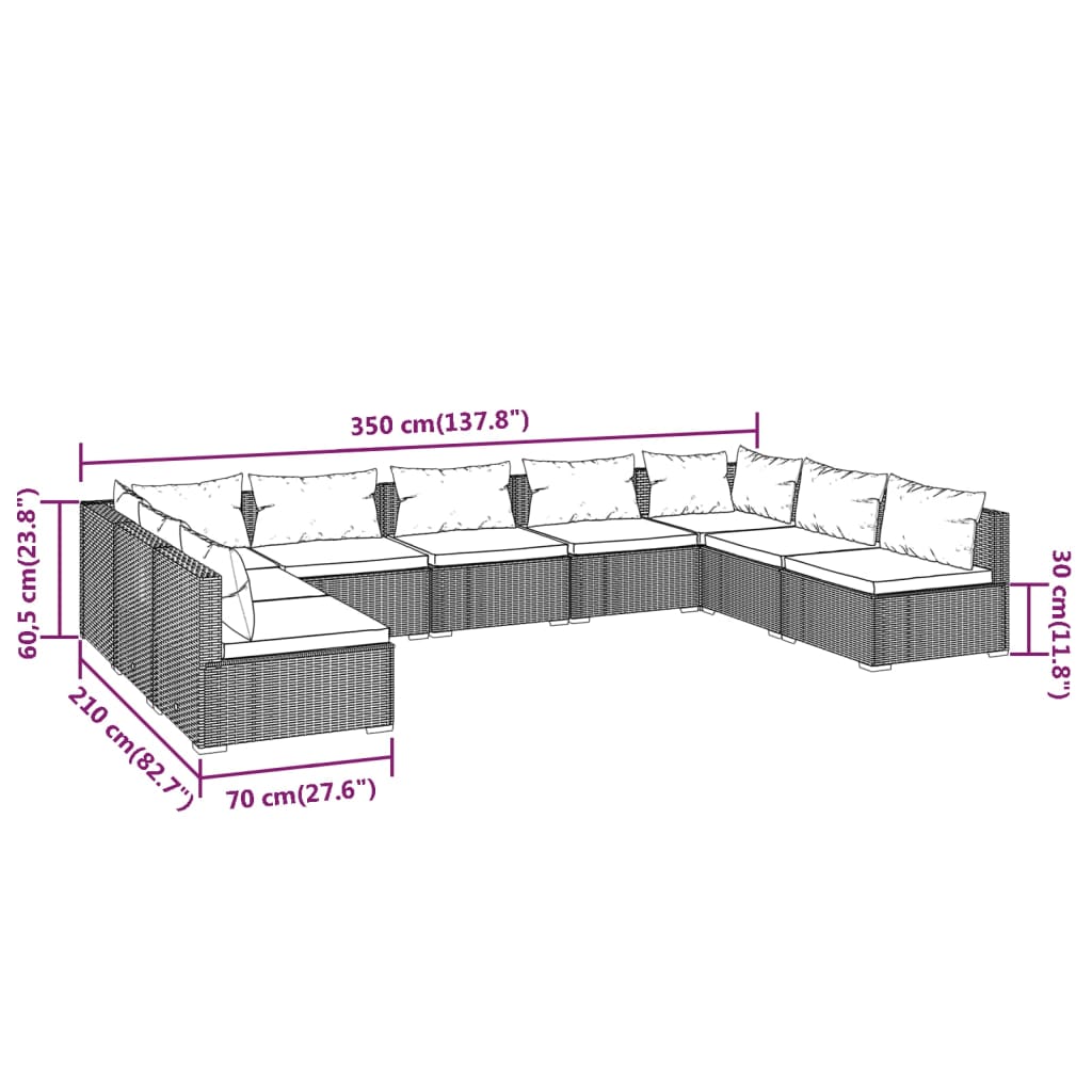Set Divani da Giardino 9 pz con Cuscini in Polyrattan Marrone | homemem39