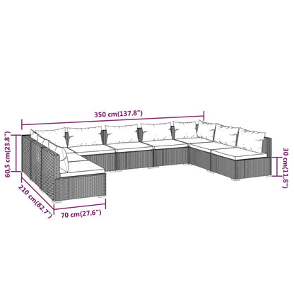 Set Divani da Giardino 9 pz con Cuscini in Polyrattan Marrone | homemem39