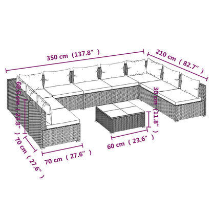 Set Divani da Giardino 10 pz con Cuscini in Polyrattan Marrone | homemem39