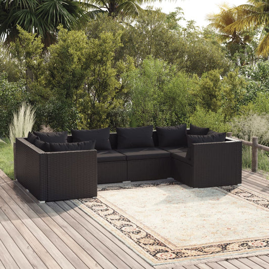 Set Mobili da Giardino 6 pz con Cuscini in Polyrattan Nero - homemem39