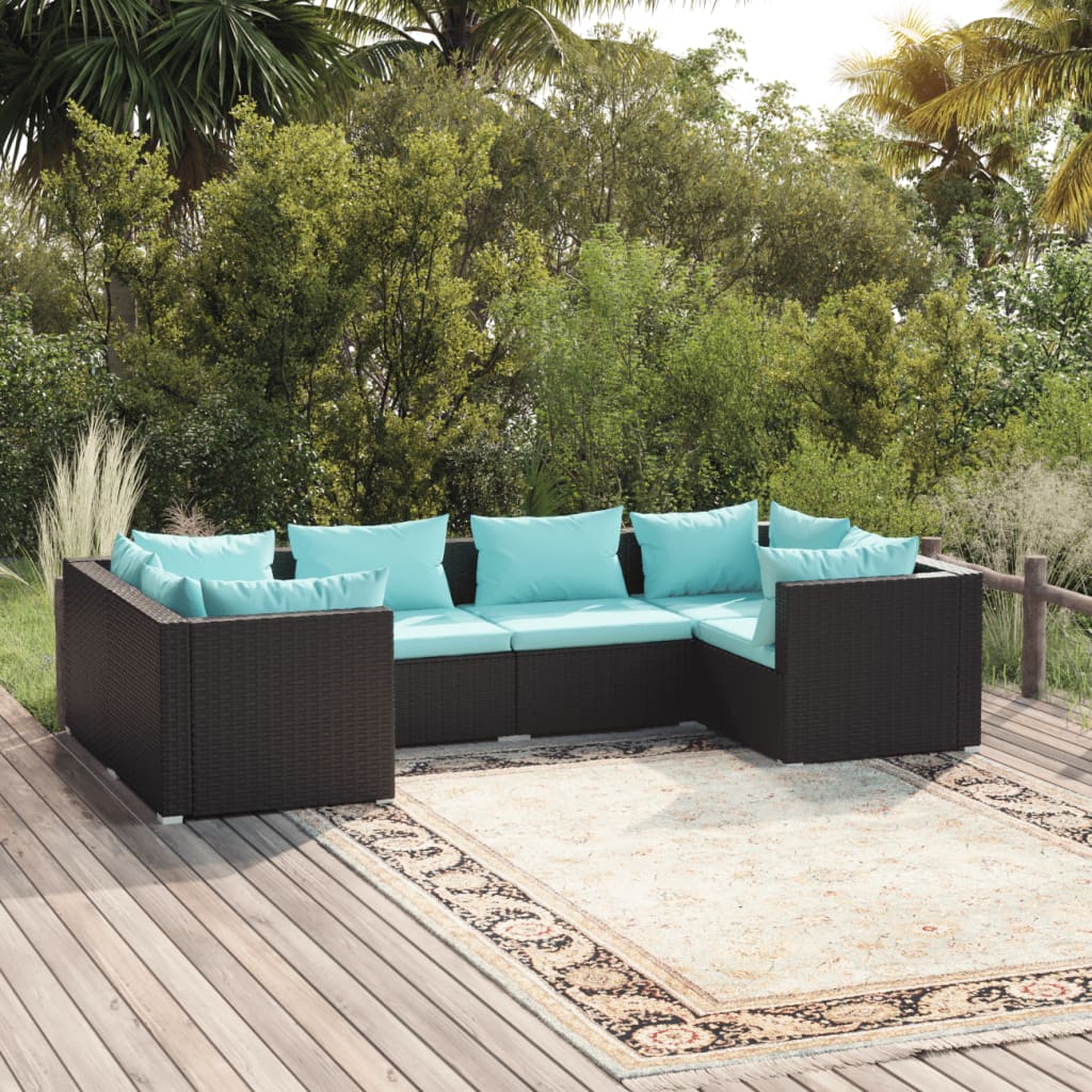 Set Mobili da Giardino 6 pz con Cuscini in Polyrattan Nero | homemem39