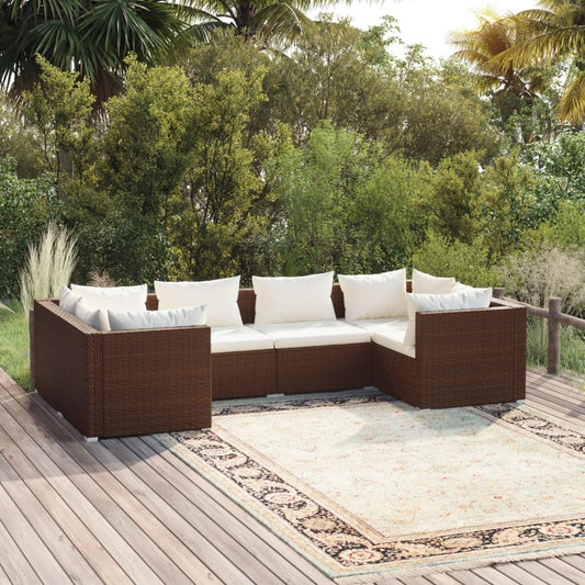 Set Divani da Giardino 6 pz con Cuscini in Polyrattan Marrone - homemem39