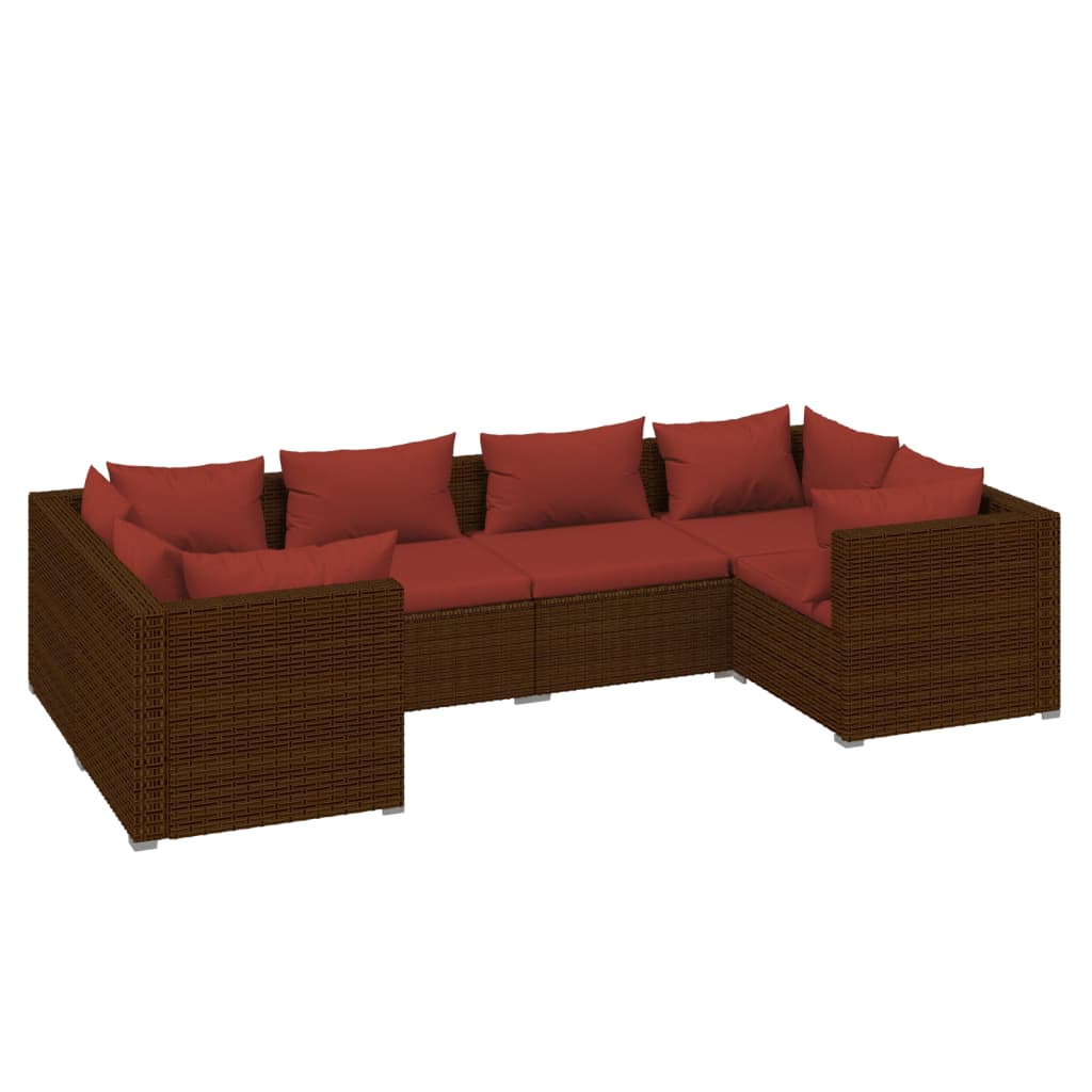 Set Divani da Giardino 6 pz con Cuscini in Polyrattan Marrone | homemem39