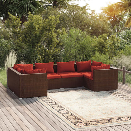 Set Divani da Giardino 6 pz con Cuscini in Polyrattan Marrone | homemem39