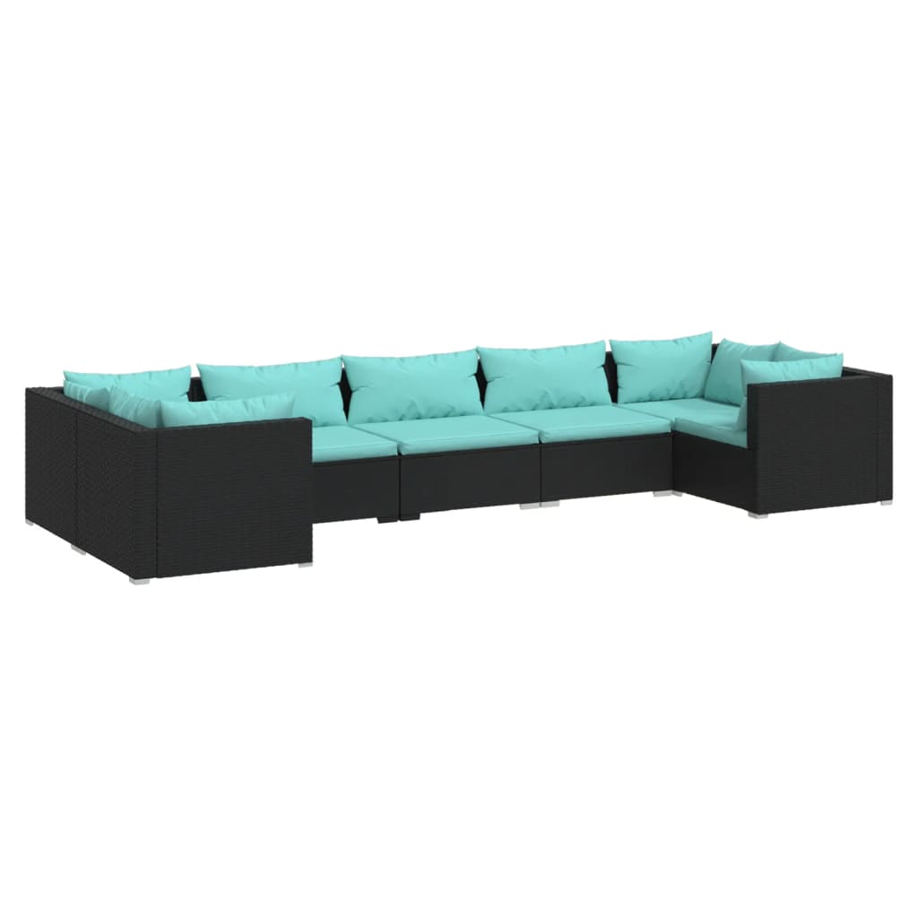 Set Divani da Giardino 7 pz con Cuscini in Polyrattan Nero | homemem39