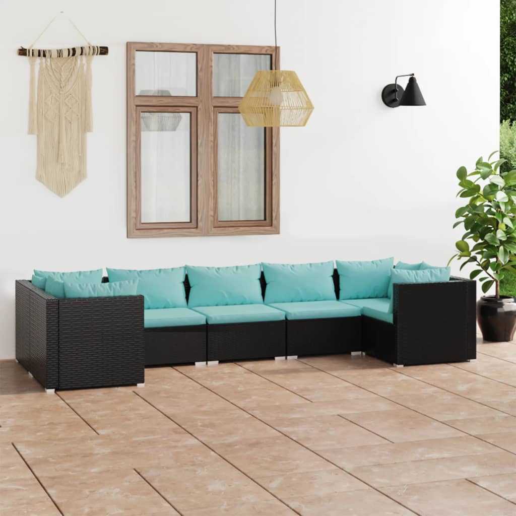 Set Divani da Giardino 7 pz con Cuscini in Polyrattan Nero | homemem39